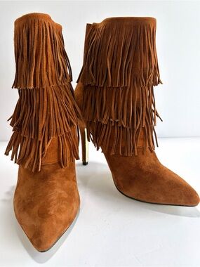 RARE Kristen Cavallari Chinese Laundry "Charm" Suede Fringe Heeled Booties Sz 8